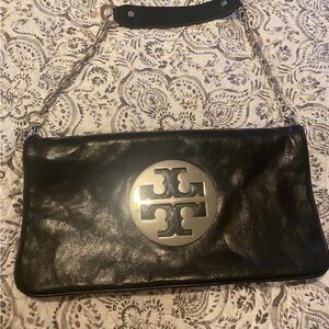Tory Burch Black Leather Chain Shoulder Bag / Clutch